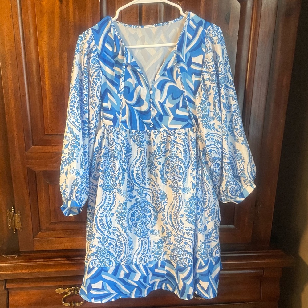 Artsal Blue and White Patterned Dress